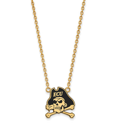 Gold Plated Sterling Silver Logoart East Carolina University Pirate Large Enameled Pendant 18 Inch Necklace