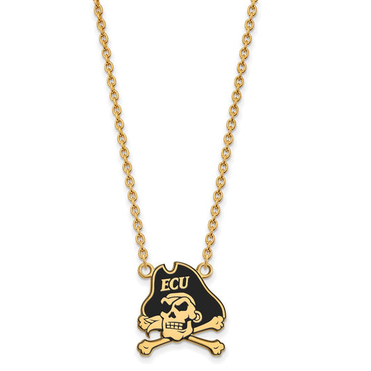 Gold Plated Sterling Silver Logoart East Carolina University Pirate Large Enameled Pendant 18 Inch Necklace