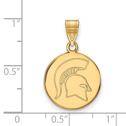 Gold Plated Sterling Silver Logoart Michigan State University Spartan Medium Disc Pendant