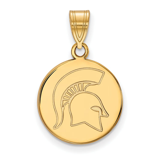 Gold Plated Sterling Silver Logoart Michigan State University Spartan Medium Disc Pendant