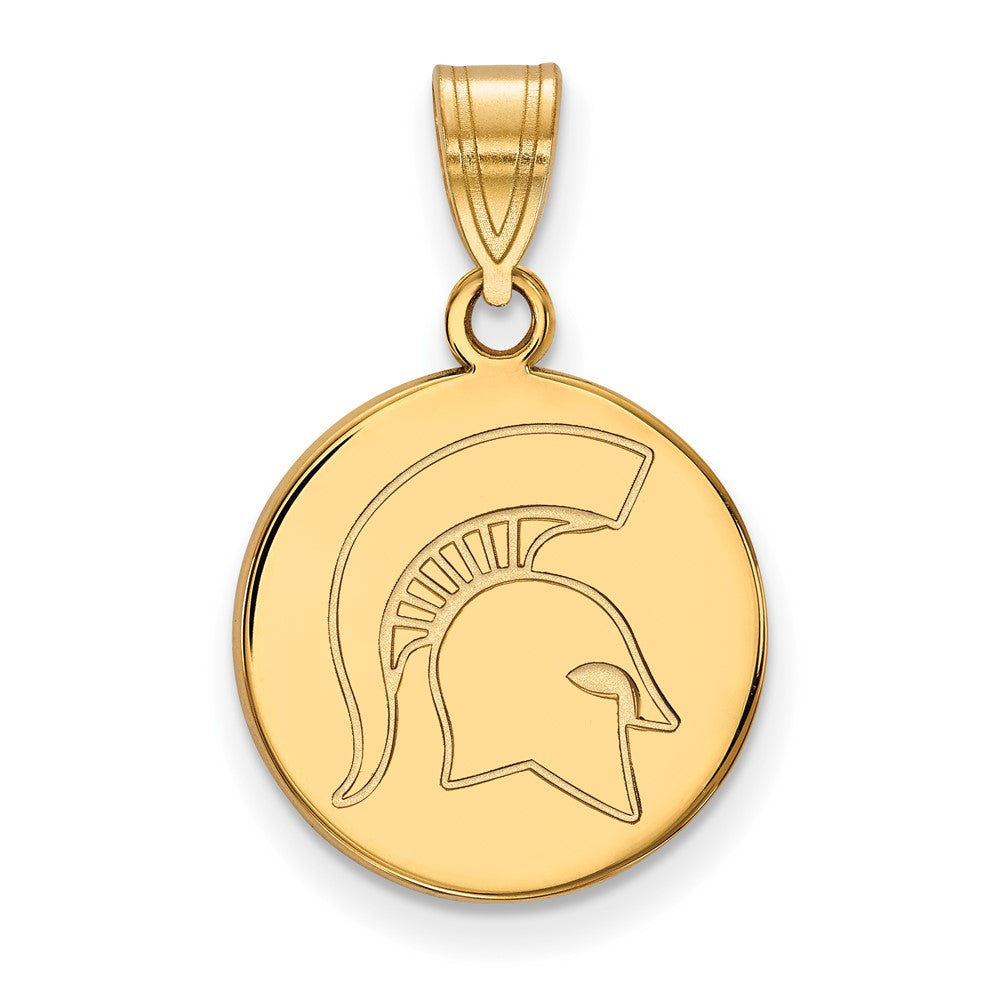 14K Yellow Gold Logoart Michigan State University Spartan Medium Disc Pendant