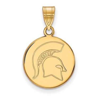 14K Yellow Gold Logoart Michigan State University Spartan Medium Disc Pendant