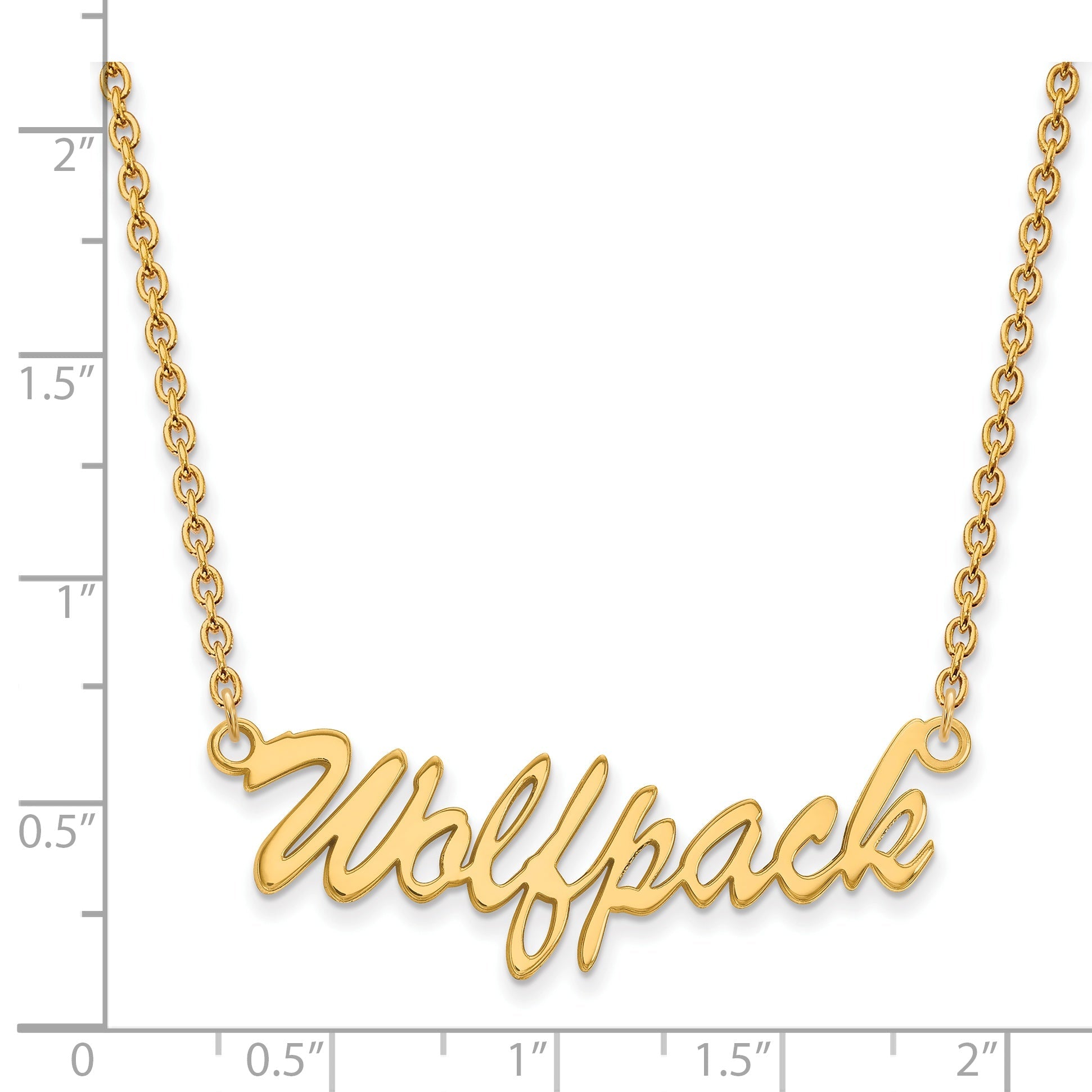 Gold Plated Sterling Silver Logoart North Carolina State University Medium Wolfpack Script Pendant 18 Inch Necklace