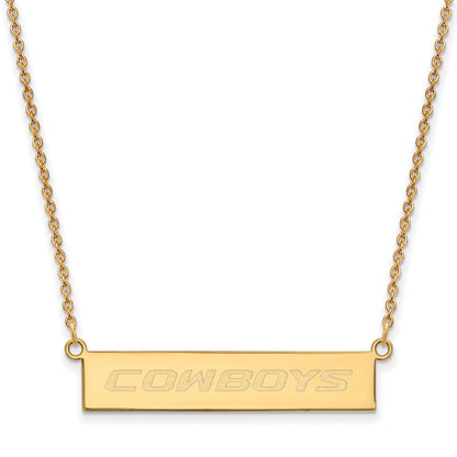Gold Plated Sterling Silver Logoart Oklahoma State University Cowboys Small Bar 18 Inch Necklace