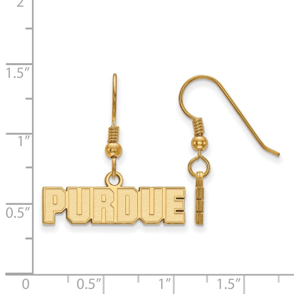 Gold Plated Sterling Silver Logoart Purdue University Block Type Extra Small Dangle Wire Earrings