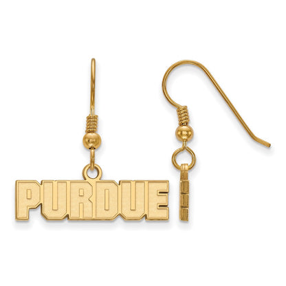 Gold Plated Sterling Silver Logoart Purdue University Block Type Extra Small Dangle Wire Earrings