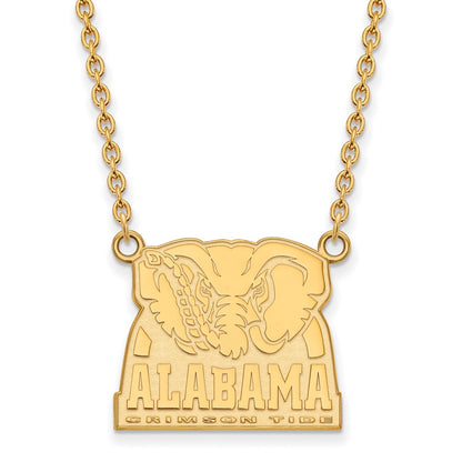 Gold Plated Sterling Silver Logoart University Of Alabama Elephant Large Pendant 18 Inch Necklace