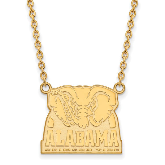 Gold Plated Sterling Silver Logoart University Of Alabama Elephant Large Pendant 18 Inch Necklace