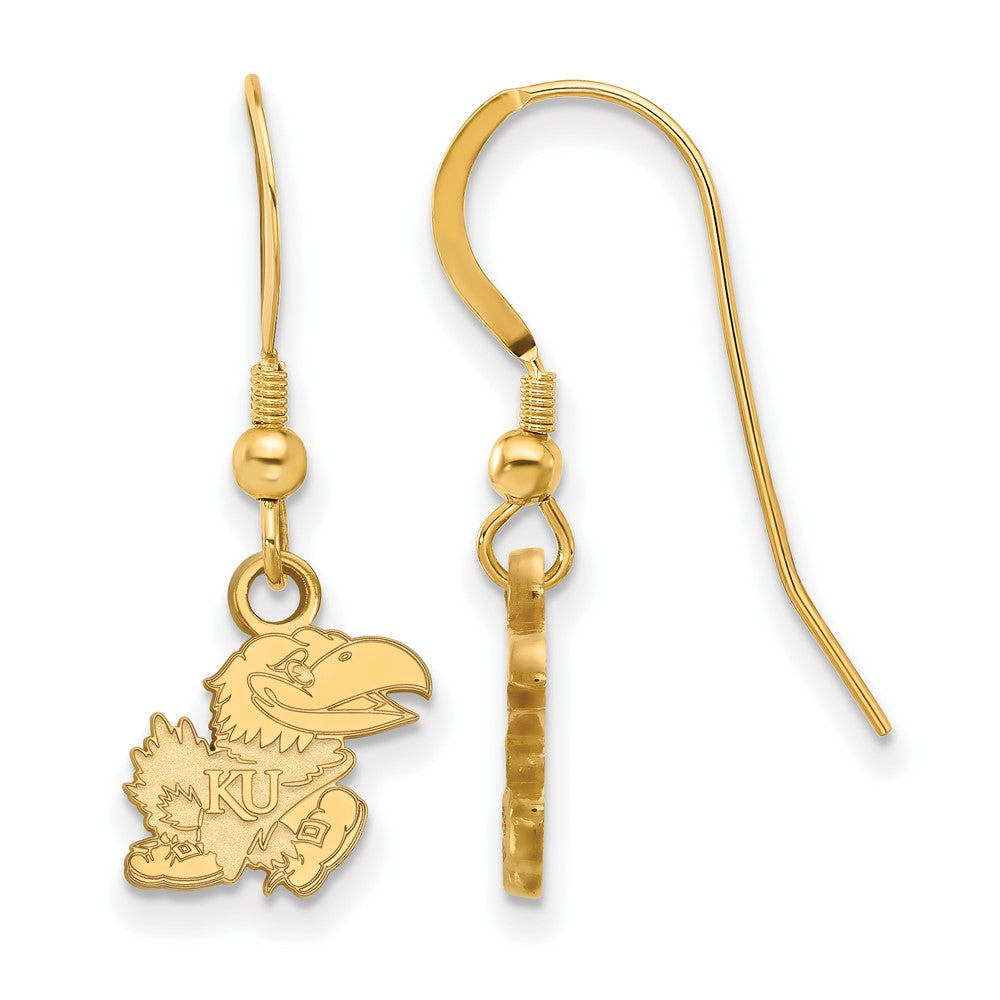 Gold Plated Sterling Silver Logoart University Of Kansas Jayhawk Extra Small Dangle Wire Earrings
