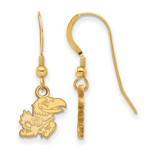 Gold Plated Sterling Silver Logoart University Of Kansas Jayhawk Extra Small Dangle Wire Earrings