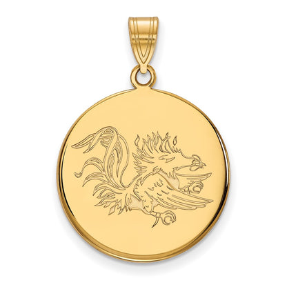 Gold Plated Sterling Silver Logoart University Of South Carolina Gamecock Large Disc Pendant
