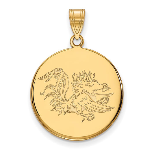 Gold Plated Sterling Silver Logoart University Of South Carolina Gamecock Large Disc Pendant