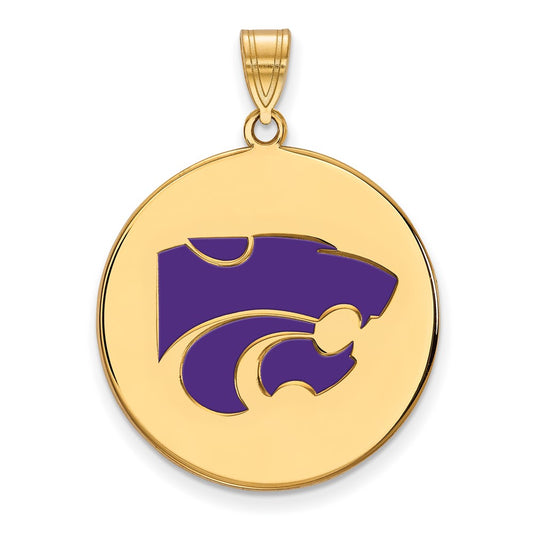 Gold Plated Sterling Silver Logoart Kansas State University Wildcat Extra Large Enameled Disc Pendant