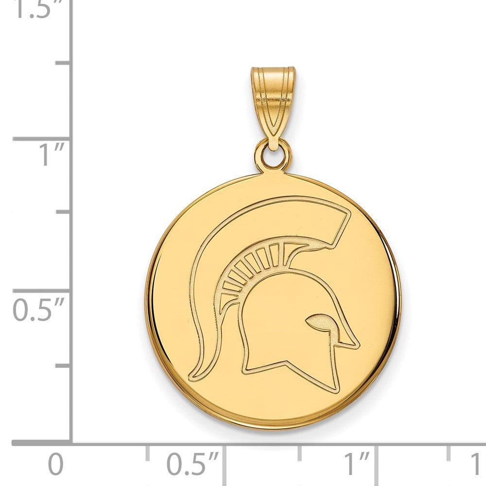 Gold Plated Sterling Silver Logoart Michigan State University Spartan Large Disc Pendant
