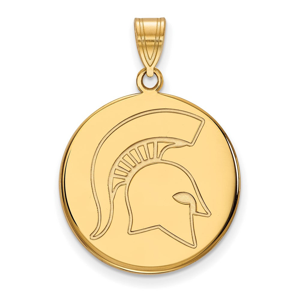 Gold Plated Sterling Silver Logoart Michigan State University Spartan Large Disc Pendant