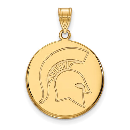 Gold Plated Sterling Silver Logoart Michigan State University Spartan Large Disc Pendant