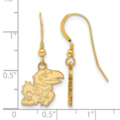 Gold Plated Sterling Silver Logoart University Of Kansas Jayhawk Small Dangle Wire Earrings
