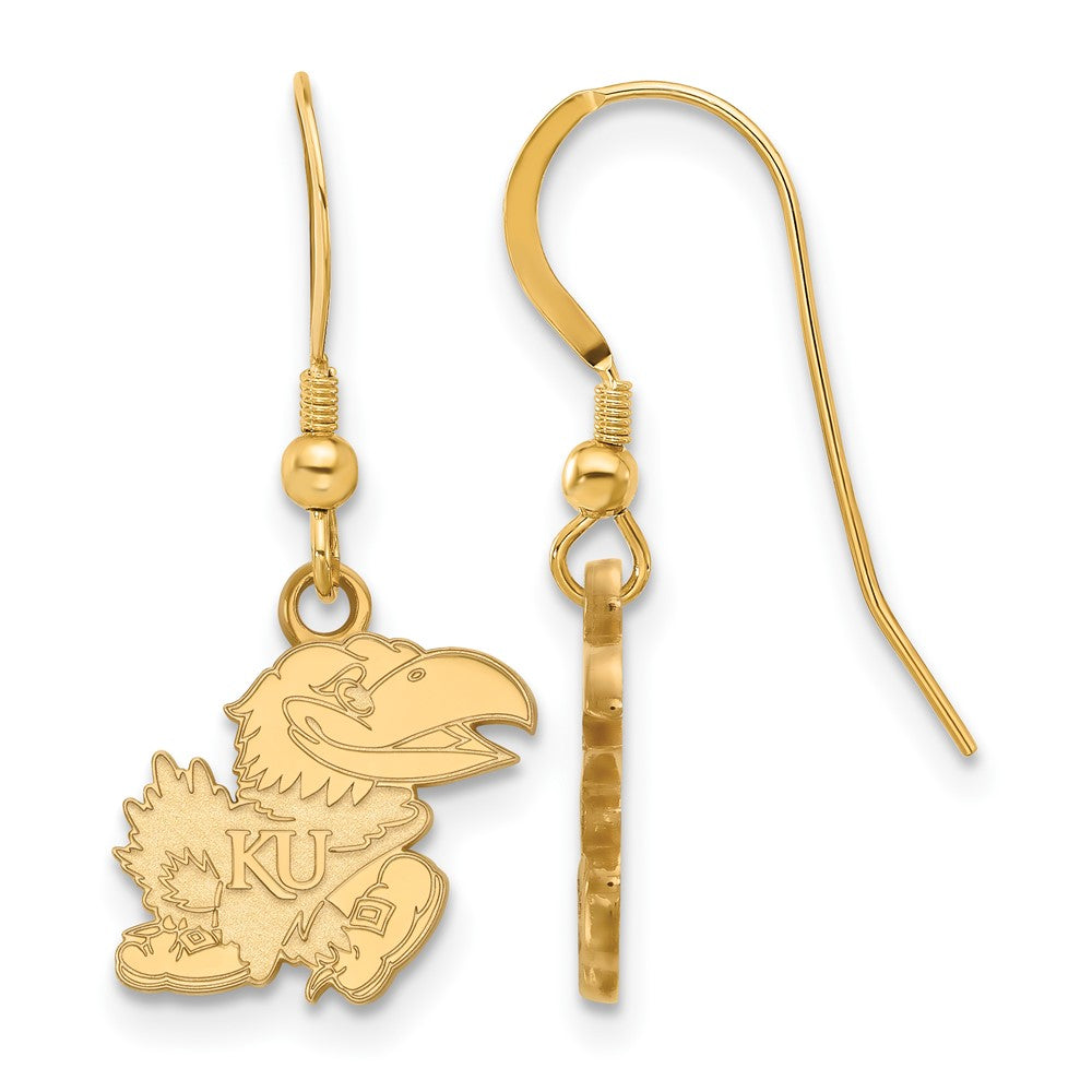 Gold Plated Sterling Silver Logoart University Of Kansas Jayhawk Small Dangle Wire Earrings