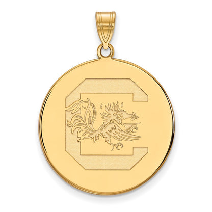 Gold Plated Sterling Silver Logoart University Of South Carolina Extra Large Disc Pendant