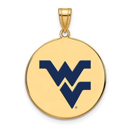 Gold Plated Sterling Silver Logoart West Virginia University W V Large Enameled Disc Pendant