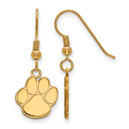 Gold Plated Sterling Silver Logoart Auburn University Tiger Paw Small Dangle Wire Earrings
