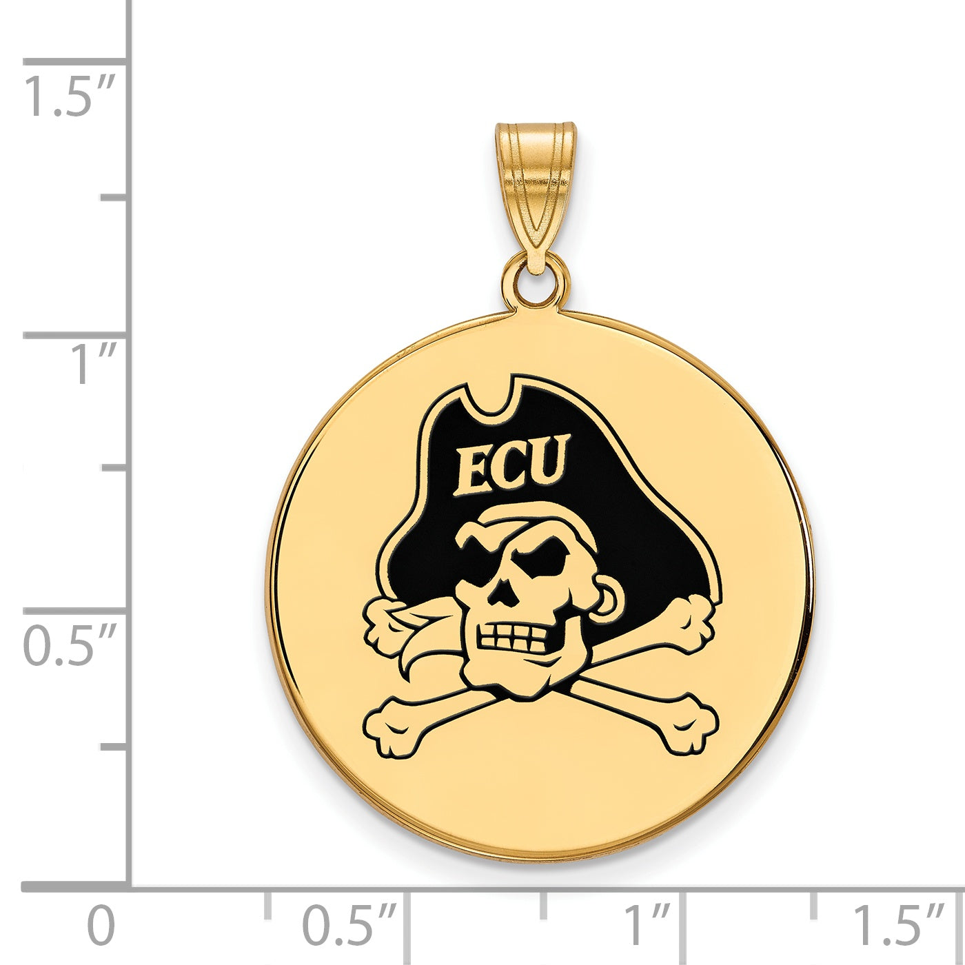 Gold Plated Sterling Silver Logoart East Carolina University Pirate Extra Large Enameled Disc Pendant