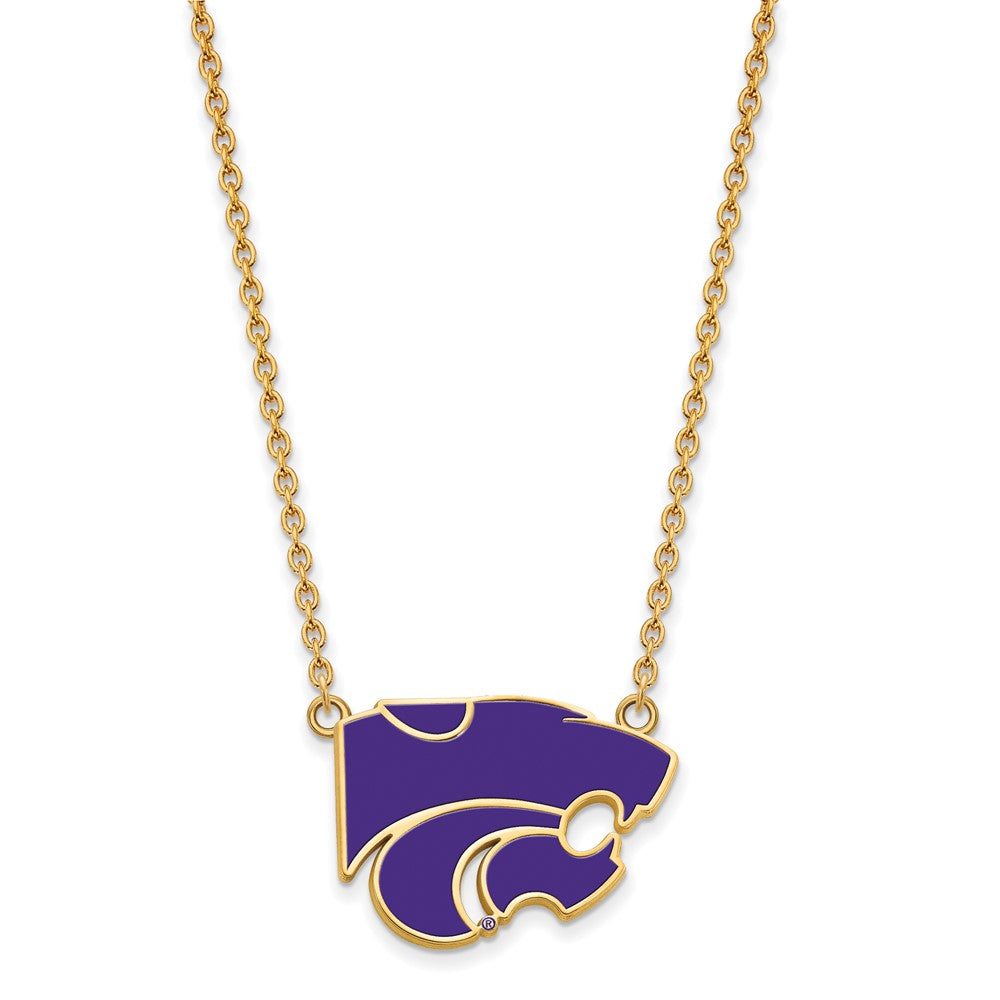 Gold Plated Sterling Silver Logoart Kansas State University Wildcat Large Enameled Pendant 18 Inch Necklace