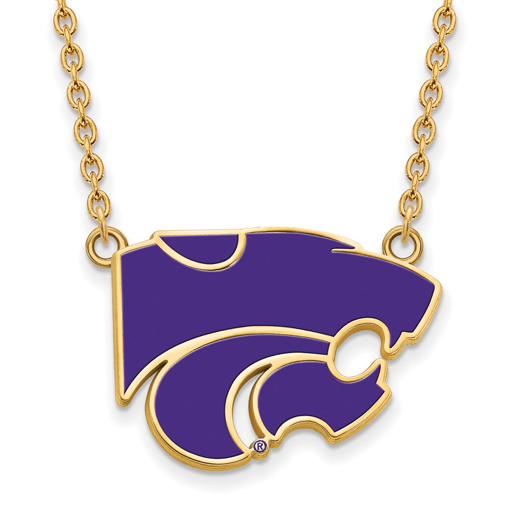 Gold Plated Sterling Silver Logoart Kansas State University Wildcat Large Enameled Pendant 18 Inch Necklace