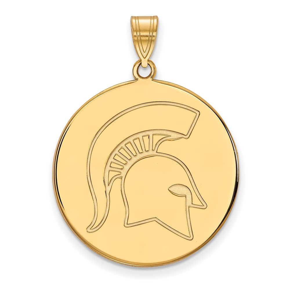 Gold Plated Sterling Silver Logoart Michigan State University Spartan Extra Large Disc Pendant