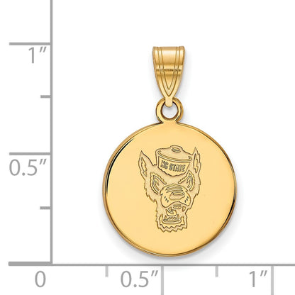 10K Yellow Gold Logoart North Carolina State University Wolf Medium Disc Pendant