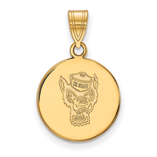Gold Plated Sterling Silver Logoart North Carolina State University Wolf Medium Disc Pendant