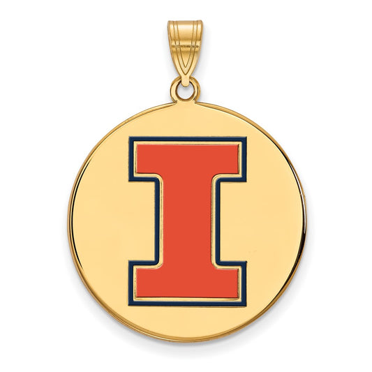 Gold Plated Sterling Silver Logoart University Of Illinois Letter I Extra Large Enameled Pendant