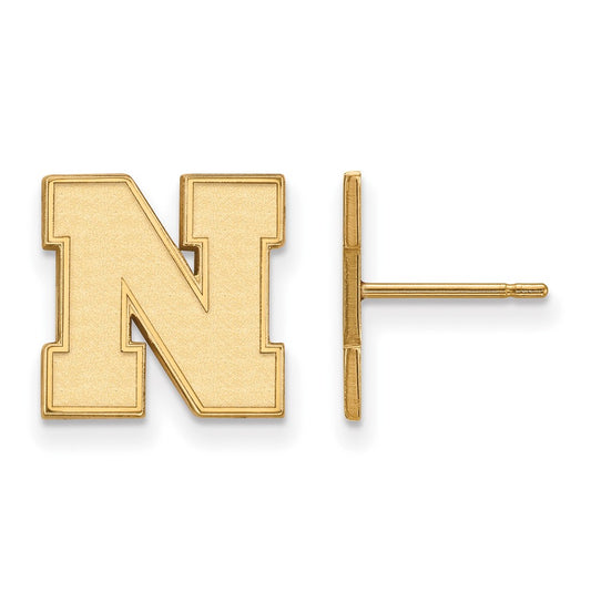 Gold Plated Sterling Silver Logoart University Of Nebraska Letter N Small Post Earrings
