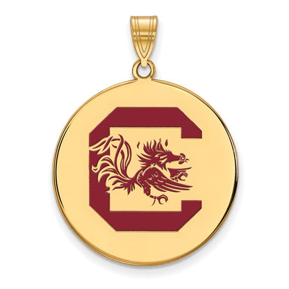 Gold Plated Sterling Silver Logoart University Of South Carolina Extra Large Enameled Disc Pendant