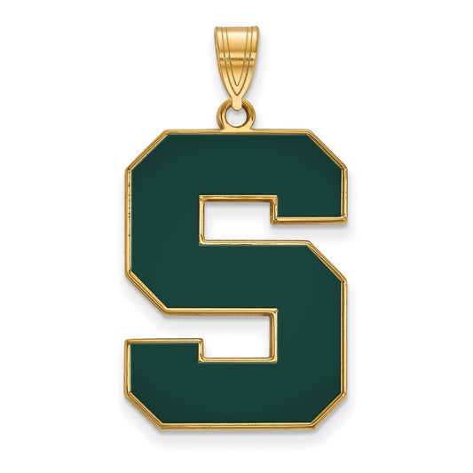 Gold Plated Sterling Silver Logoart Michigan State University Letter S Extra Large Enameled Pendant