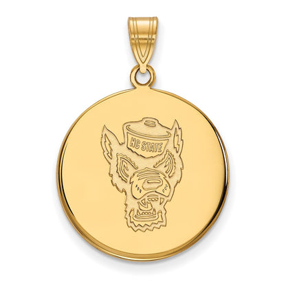 14K Yellow Gold Logoart North Carolina State University Wolf Large Disc Pendant