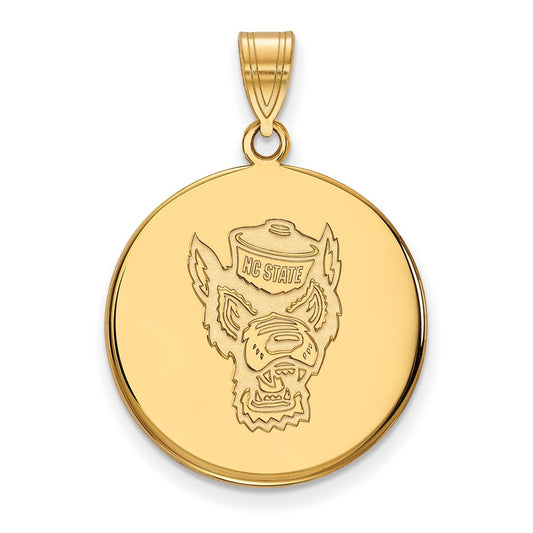 14K Yellow Gold Logoart North Carolina State University Wolf Large Disc Pendant