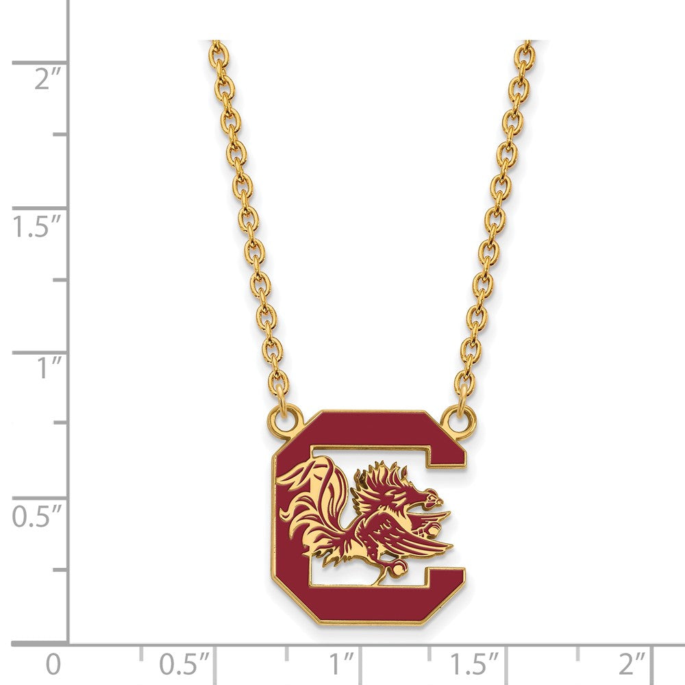 Gold Plated Sterling Silver Logoart University Of South Carolina Large Enameled Pendant 18 Inch Necklace