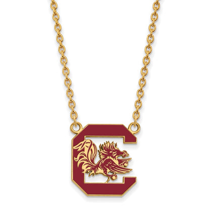 Gold Plated Sterling Silver Logoart University Of South Carolina Large Enameled Pendant 18 Inch Necklace