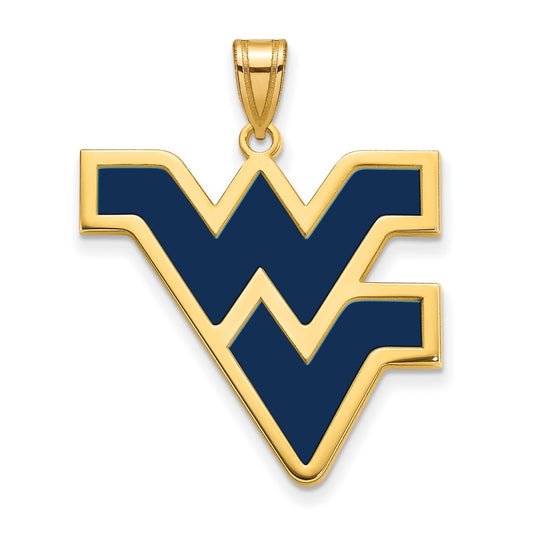 Gold Plated Sterling Silver Logoart West Virginia University W V Extra Large Enameled Pendant