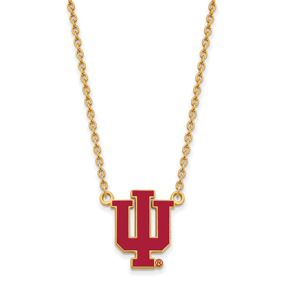 Gold Plated Sterling Silver Logoart Indiana University I U Large Enameled Pendant 18 Inch Necklace