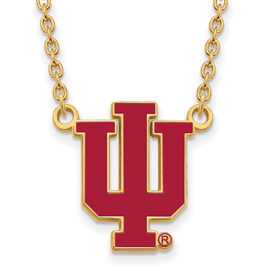Gold Plated Sterling Silver Logoart Indiana University I U Large Enameled Pendant 18 Inch Necklace