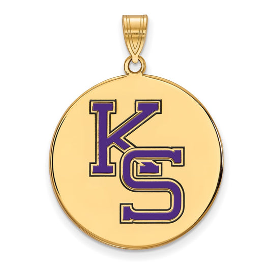 Gold Plated Sterling Silver Logoart Kansas State University K S Extra Large Enameled Disc Pendant