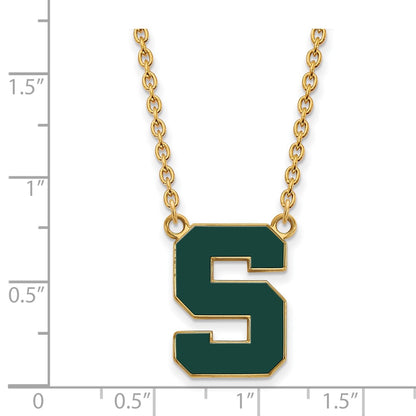 Gold Plated Sterling Silver Logoart Michigan State University Letter S Large Enameled Pendant 18 Inch Necklace