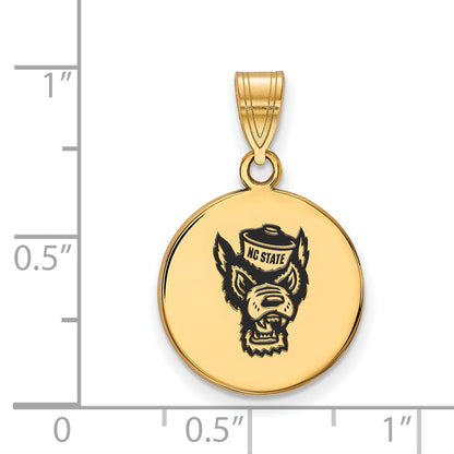 Gold Plated Sterling Silver Logoart North Carolina State University Wolf Medium Enameled Disc Pendant