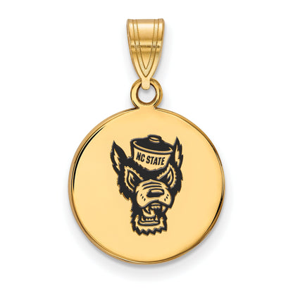 Gold Plated Sterling Silver Logoart North Carolina State University Wolf Medium Enameled Disc Pendant