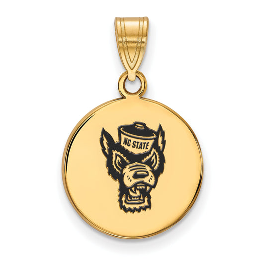 Gold Plated Sterling Silver Logoart North Carolina State University Wolf Medium Enameled Disc Pendant