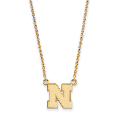 Gold Plated Sterling Silver Logoart University Of Nebraska Letter N Small Pendant 18 Inch Necklace