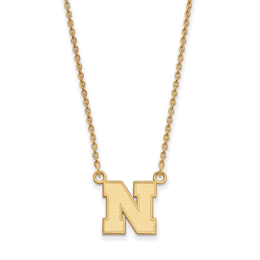 Gold Plated Sterling Silver Logoart University Of Nebraska Letter N Small Pendant 18 Inch Necklace