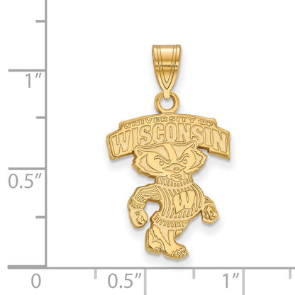 Gold Plated Sterling Silver Logoart University Of Wisconsin Large Pendant